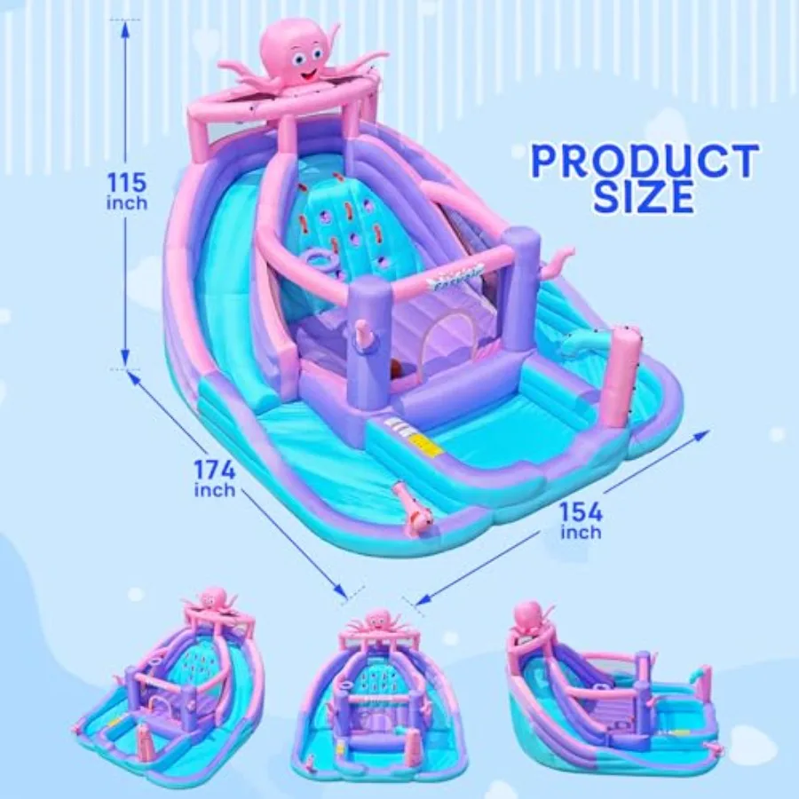 Inflatable Bounce House Water Slide Combo, Blow Up Water Slides for Backyard, Jumper with Climbing Wall, Basketball Hoop, Splas view 2
