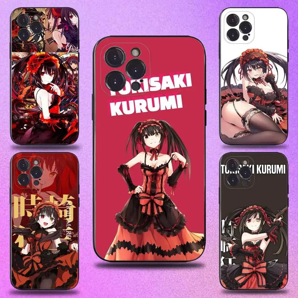 

DATEALIVE Tokisaki Kurumi Phone Case For iPhone 16,15,14,13,12,11 Plus,Pro Max,XS,X,XR,SE,Mini,8,7,Soft Silicone Black Cover