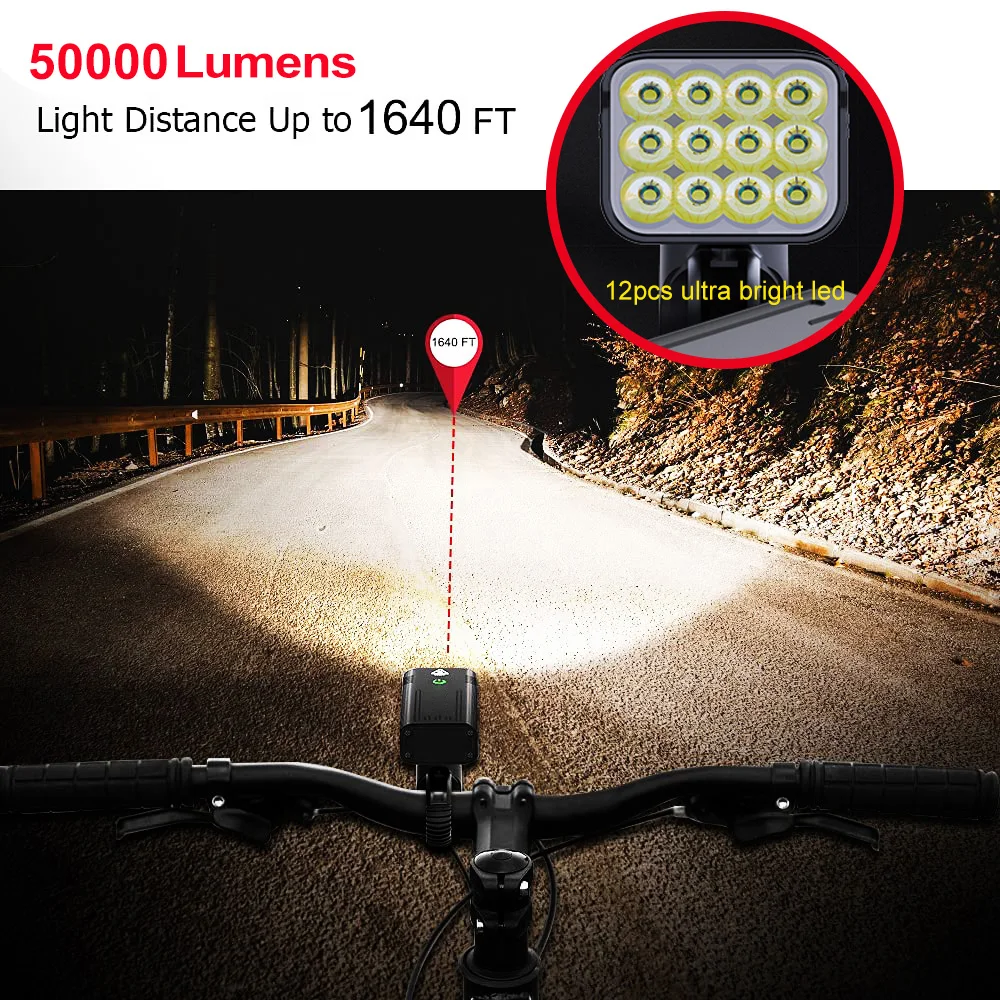 12 LED 50000LM Ultra Bright Bicycle Light USB Rechargeable LED Bike Headlight Waterproof Bike 10000mAh Powerful Led Flashlight