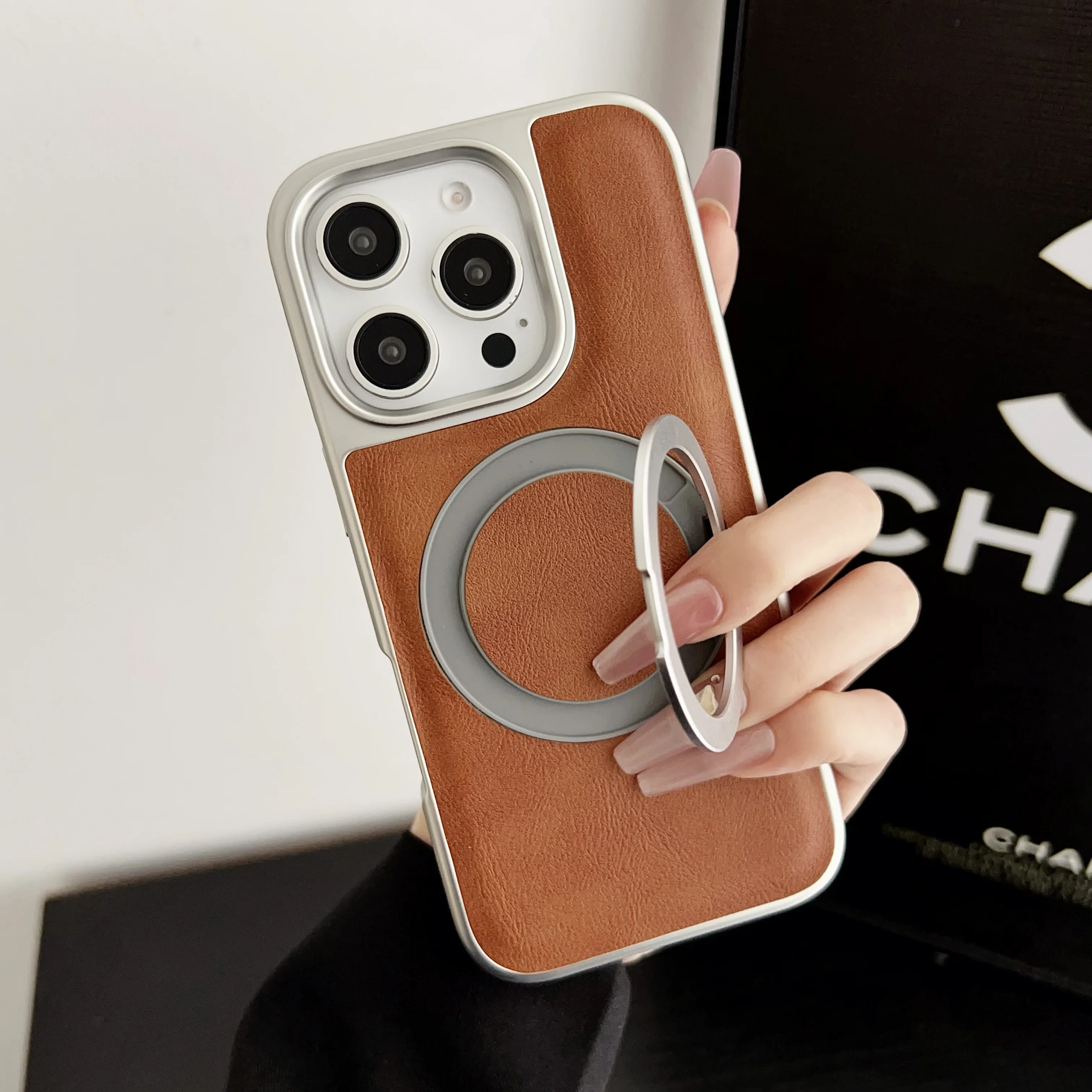 Luxuriöse Handyhülle aus galvanisiertem Leder für iPhone 17 15 14 13 Pro Max 17 Air 15 14 Plus mit 360°-Schutz °   Drehbarer Halter Rückabdeckung