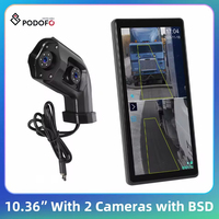 Podofo 10.36 'IPS Screen Car Monitor IP68 Waterproof Night Vision Wide Angle 2-Camera BSD Smart Screen Player Car DVR For Truck