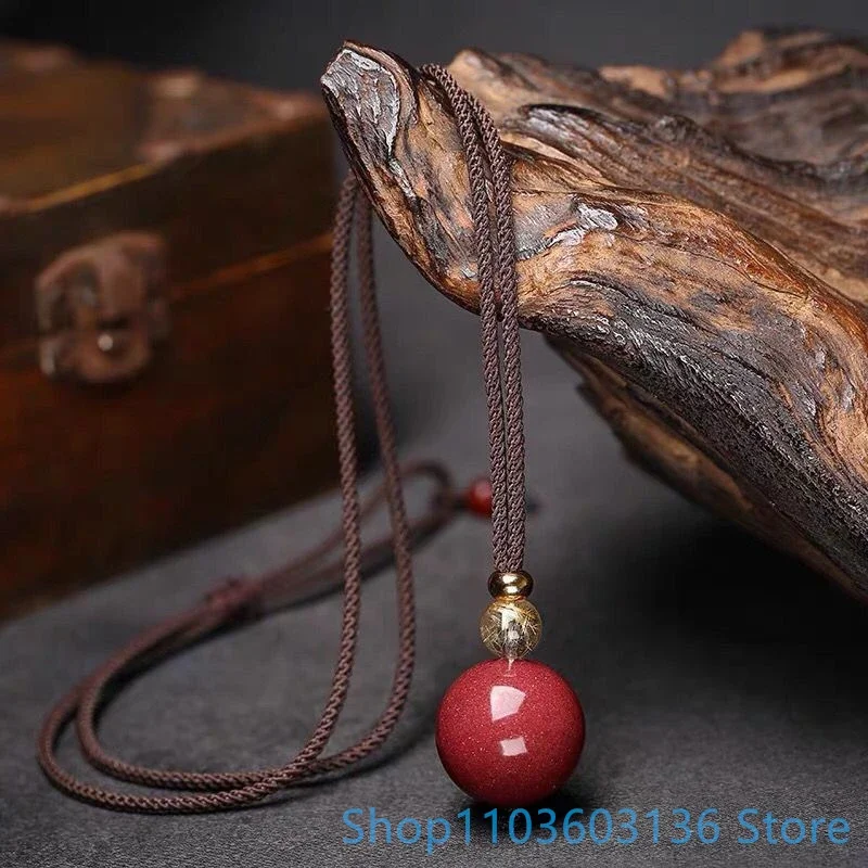 Cinnabar Pendant Men's and Women's red jewelry gift PENDANT Raw Ore Purple Cinnabar Evil Ward Off Round Bead Children Necklace