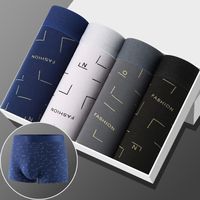 4Pcs Stripe Letter Men's Flat Panties Mid Waist Seamless Simple Boxers Shorts Underpants Large Size Underwear for Men Male/Boys