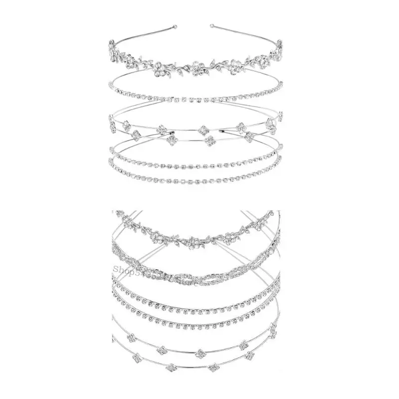 

4Pcs Sparkling Rhinestones Bridal Headbands Silver Glitters Hair Accessories H7EF