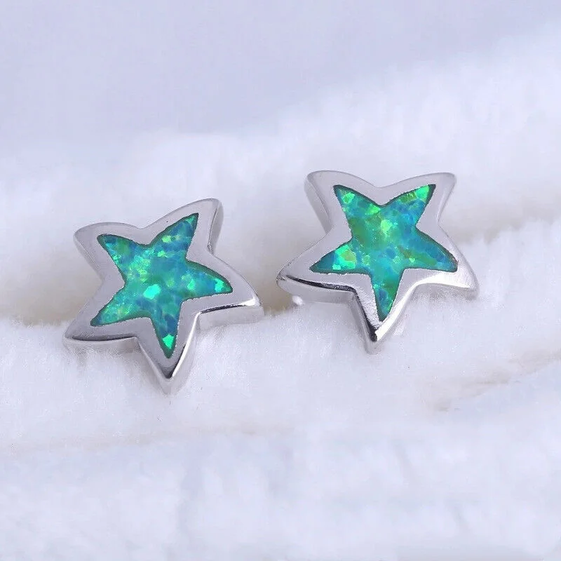 1 Pair Green/blue/white Pentag - огляд і ціна Opal Earrings Dangle