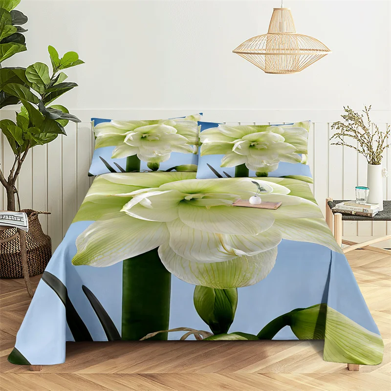 Green Summer Queen Bed Sheet Set, Lovers Room Flowers Bedding, Lençóis planos e fronhas para meninas