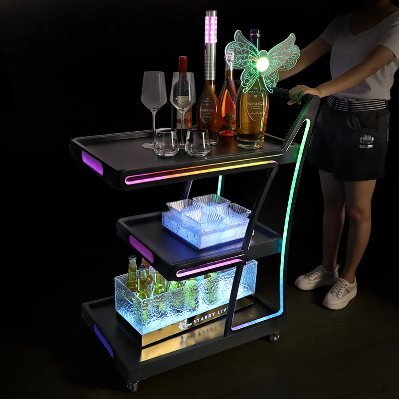 

Wine cart hotel ktv restaurant three-layer stainless steel food delivery cart mobile service birthday cake cart led trolley