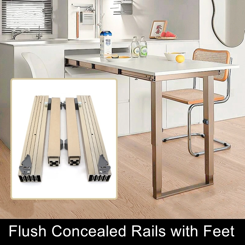 Hidden Folding  Rail Aluminum Cabinet Drawer Expandable Dining  Slide Rail Push Folding Hardware Accessories
