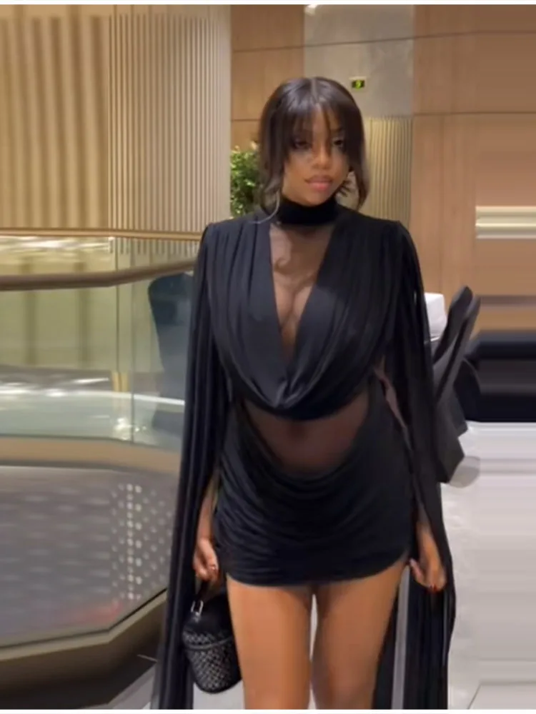 Elegante abito trasparente Elegante designer retrò Tendenza Abito da donna Party Chic Notti autunnali Elegante club serale da donna Abbigliamento modesto