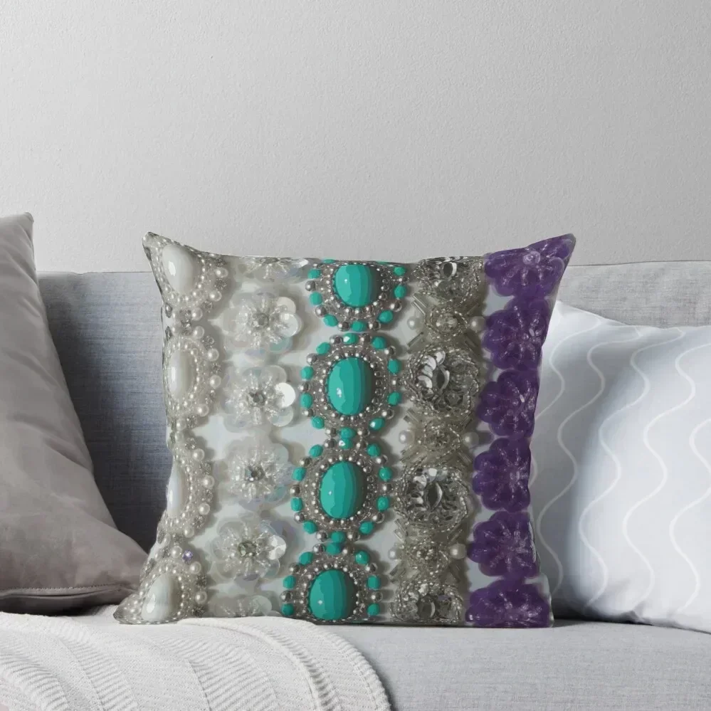 Vintage Bling, Silver, Turquoise, Pearl and Purple Throw Pillow Christmas Throw Pillows Covers ornamental pillows pillow