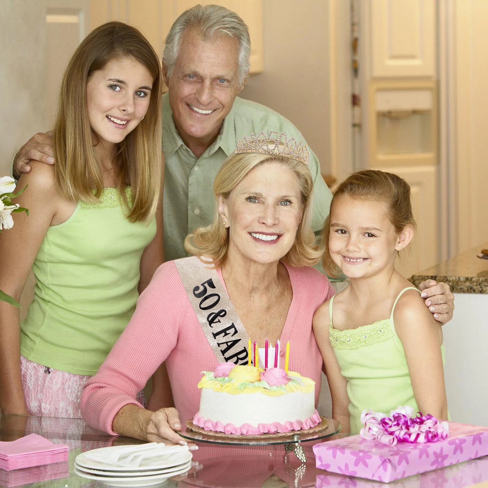 

2pcs Crown Sash Tiara For Women Party Sash 50Th Celebration Hair Hoops Birthday Tiaras For Women Birthday Party Supplies