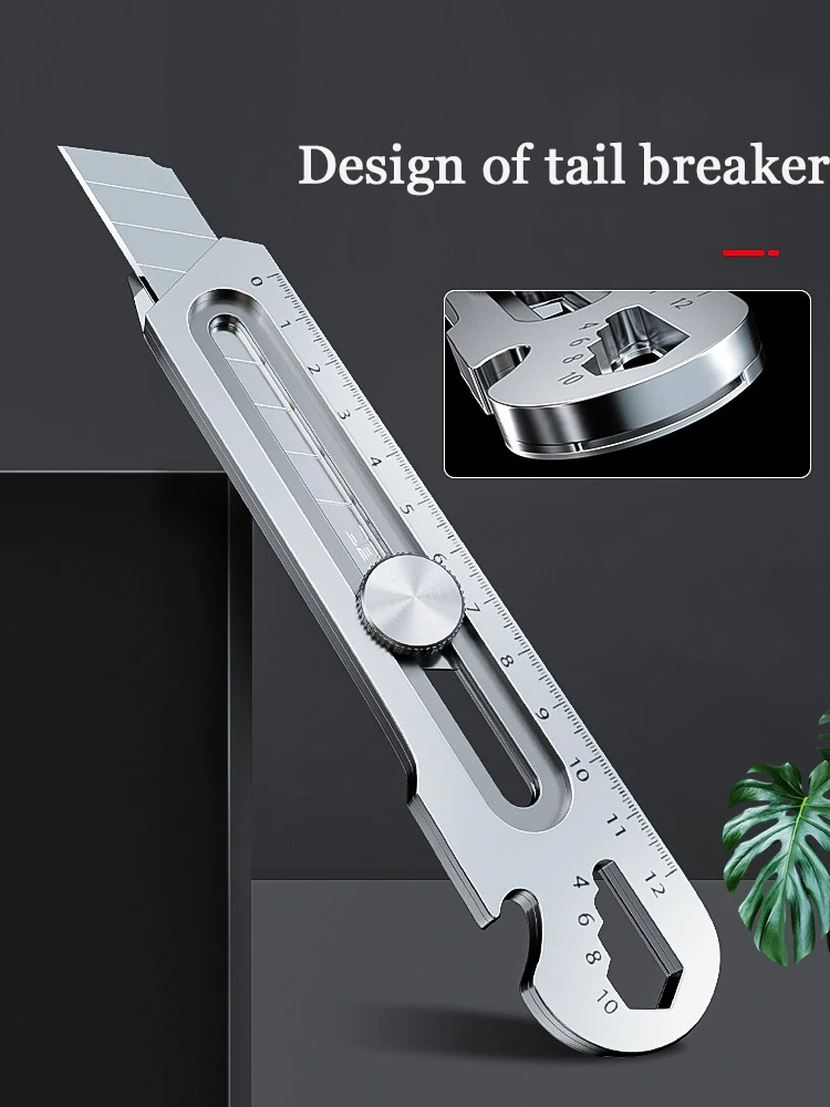 6 in1 Multi-Function Stainless Steel Utility Knife Premium cutter professional Tail Break Design/Ruler/Bottle opener box couteau