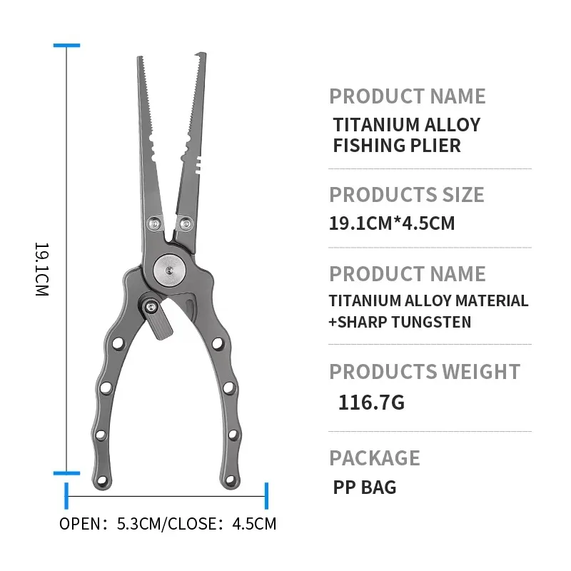 Titanium alloy fishing gear, open ring hook remover, tungsten cutting tool, fishing pliers, saltwater