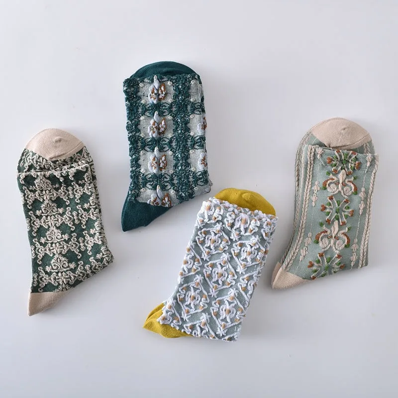 5/10 Paar Damen-Socken mit Retro-Aufdruck, mittellang, Blumenmuster, schweißableitend, atmungsaktiv, weich, bequem, Sport- und Freizeitsocken ﻿ – Detail 8