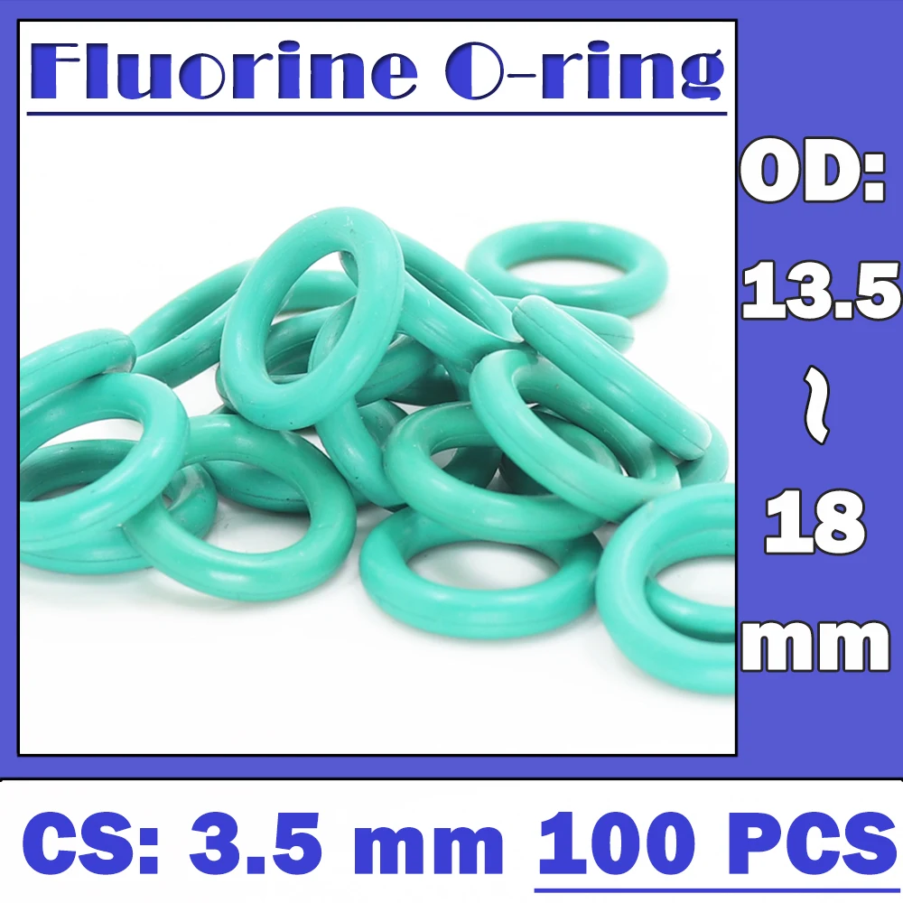 CS3.5mm FKM Rubber O RING OD 13.5/14/14.5/15/16/17/18*3.5 mm 100PCS O-Ring Fluorine Gasket Oil seal Green ORing