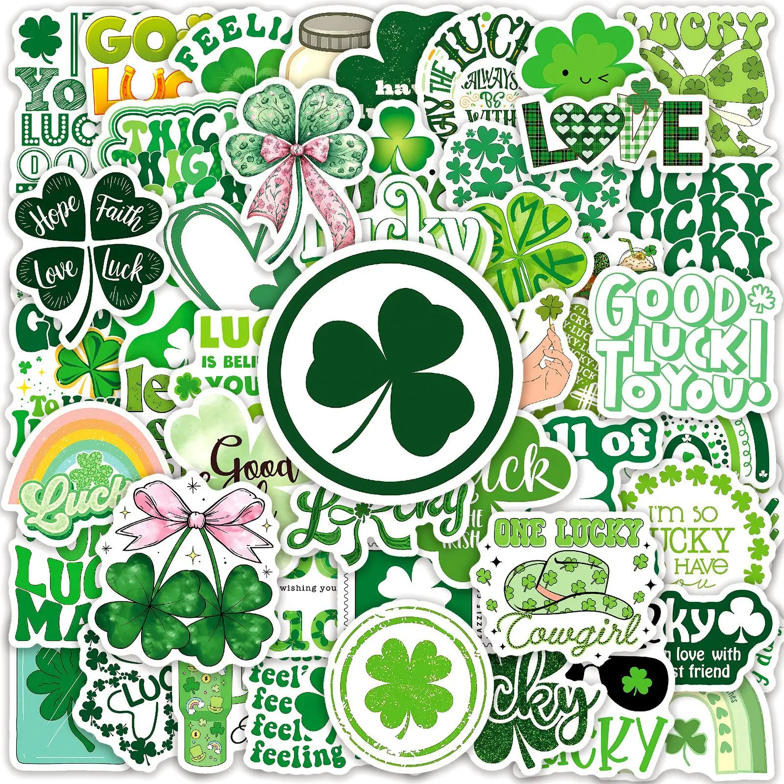 50PCS Lucky Symbol Four Leaf Clover Stickers Graffiti Stickers DIY Diary Phone Case Handmade Scrapbook Aesthetic Stickers