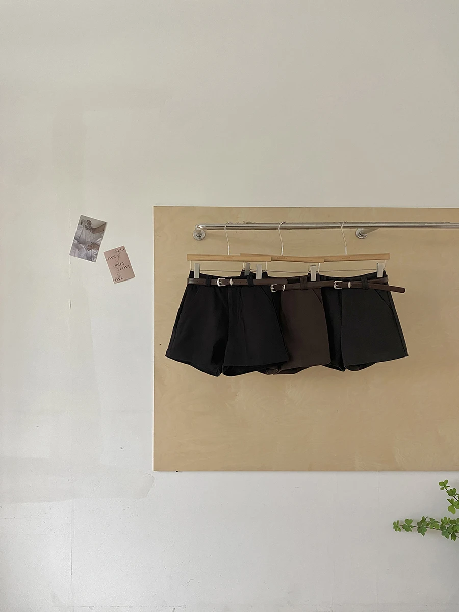 High Waist A-Line Shorts Women's Belted Straight Leg Cuffed Pants Simple  Color Versatile Wide Leg Trousers for Ladies
