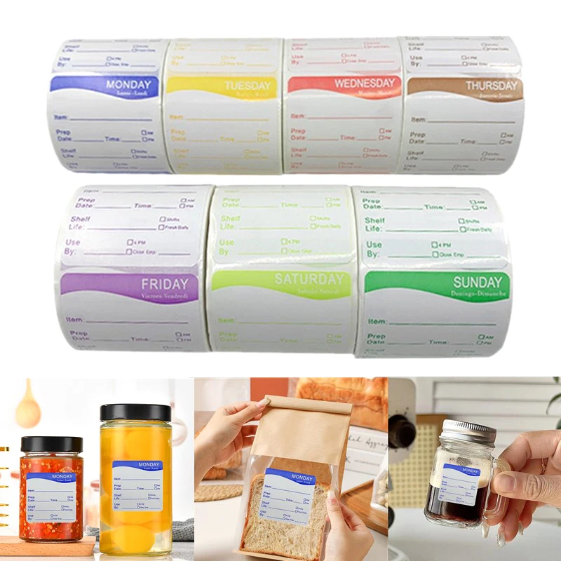 Etiqueta adhesiva de comida con fecha, adhesivo de papelería, etiqueta de fecha de caducidad para almacenamiento de alimentos, 250/300 Uds./rollo