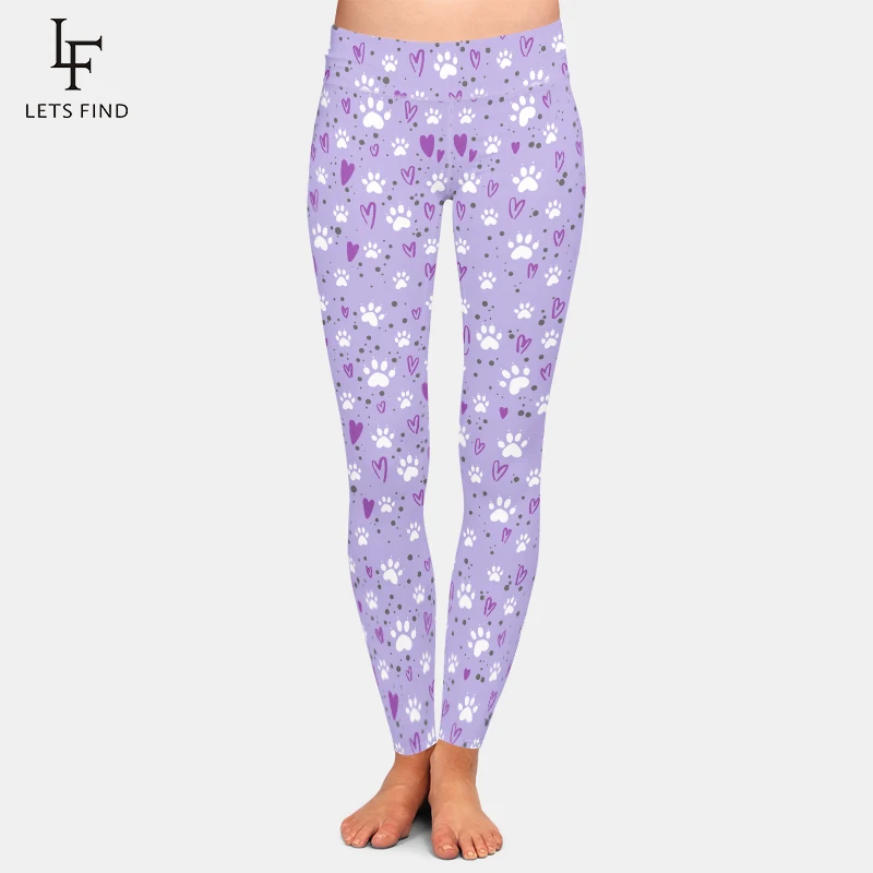 

LETSFIND High Quaility Women Pants Fashion Dog PAWS and Hearts Milk Silk Print Fitness Leggins High Waist Stretch Leggings