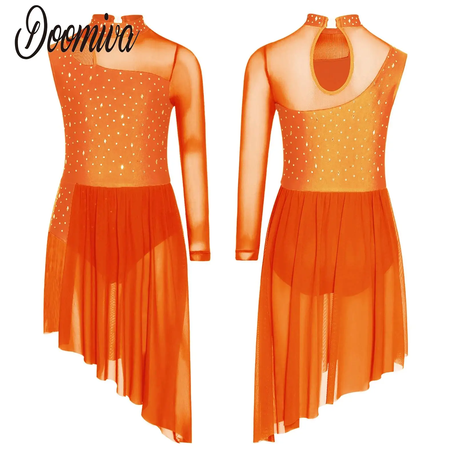 Kinderen Meisjes Strass Kunstschaatsen Jurk Ballet Dans Artistieke Gymnastiek Turnpakje Tutu Sheer Mesh Jurk voor Lyrische Dancewear