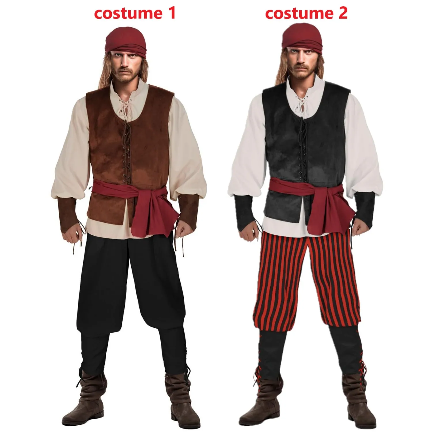 

Pirate Costumes for Men Adult Halloween Male Captain Jack Sparrow Costume Pirates of the Caribbean Cosplay Clothes Set