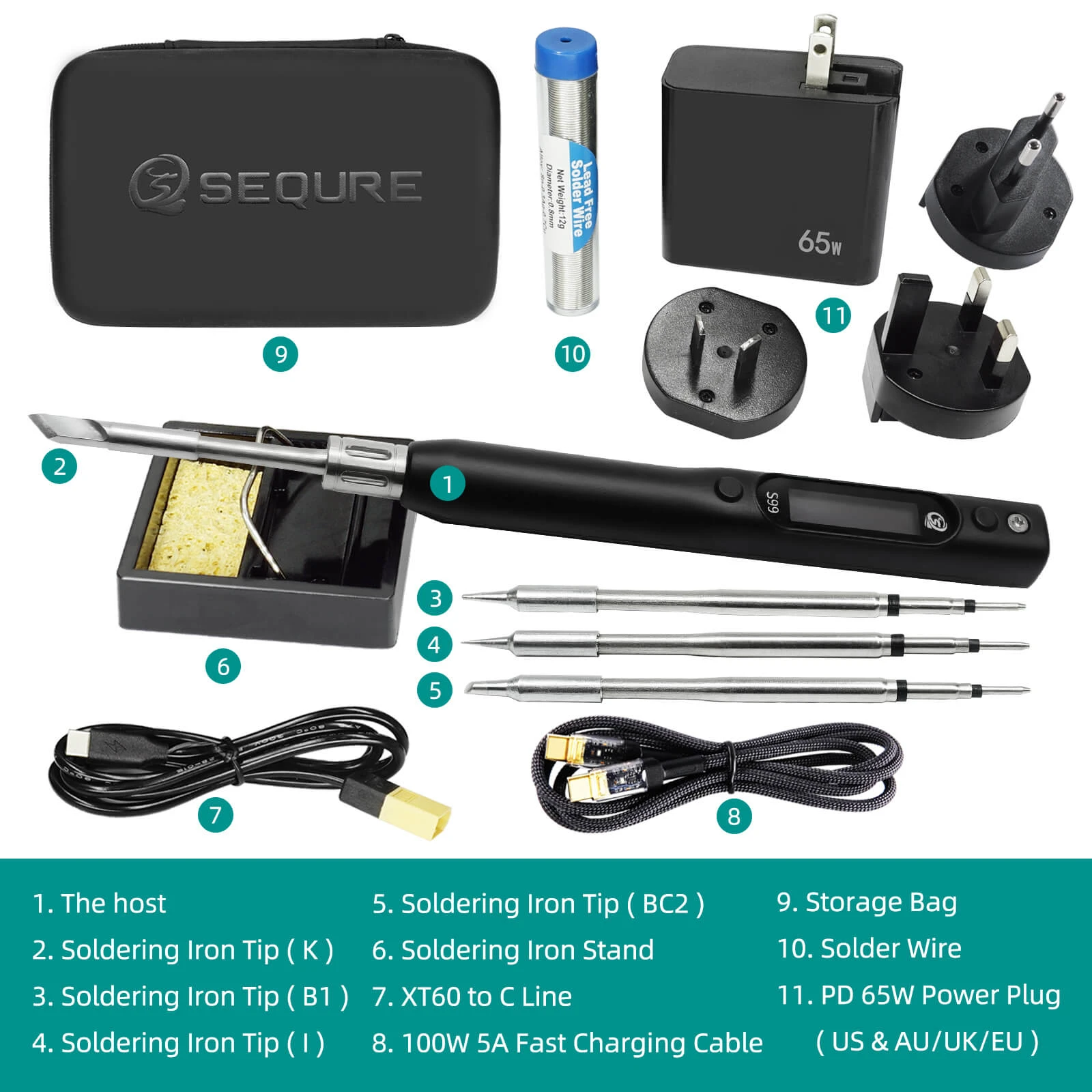SEQURE S99 Anti‑Static Welding Pen With Adapter Kit Soldering Iron Compatible with C245 Tip RC Drone Electronic Repair Tool