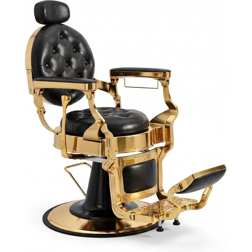 

Vintage Black & Gold Heavy-Duty 700 lbs Reclining Hydraulic Styling Chair for Salon, Barbershop, Spa & Tattoo Parlor