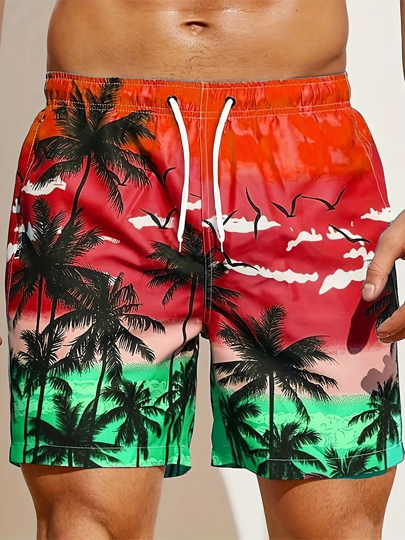 Herren Lose Strandshorts mit Kordelzug Schnelltrocknende Kokospalmen-Shorts für Sommer Damen Herren 3D-Druck Lässige Übergroße Sportshorts – Detail 10