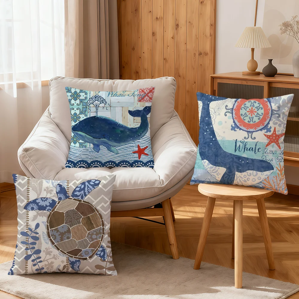 sea life octopus Sea turtles seahorses conch shell whales soft pillowcase Sofa Home Living Room bed Decor pillowcover Gift hogar