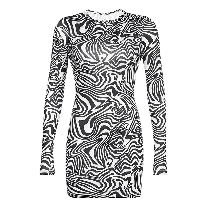 Mini robe dos nu imprimé zèbre à manches longues pour femmes, maigre, sexy, fête, club, tout, mode féminine, automne, hiver, 2023