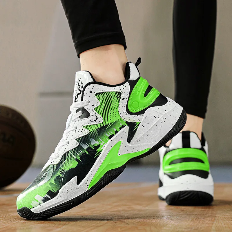 Trendy Outdoor Men\'s Basketball Shoes Green Platform Non-slip Basketball Sneakers Women Fashion Casual Sports Shoes For Children