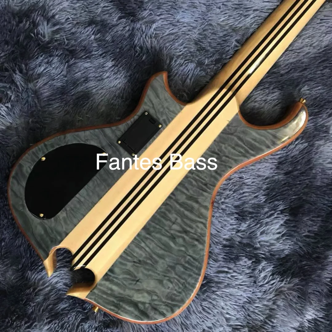 Custom Alem Flamed Maple Top Cut Heart Body Bottom 5 Strings Electric Guitar Bass - view 4