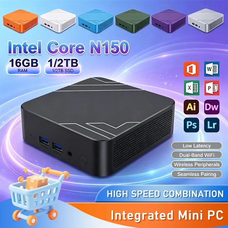 Intel N150 Mini PC Windows11 16GB+2TB SSD WiFi6 BT5.2 4K UHD Portable Workstation for Gaming Streaming & Video Editing