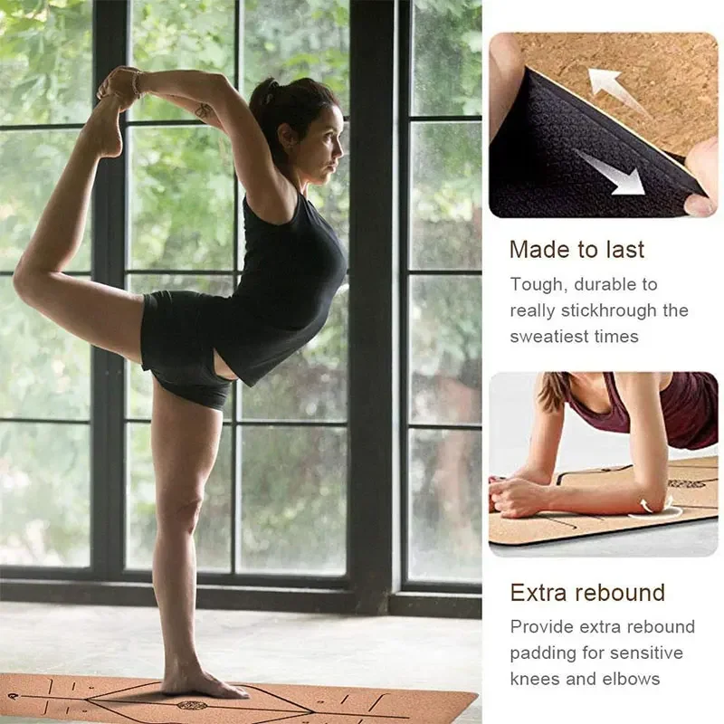 Natural Cork TPE Yoga Mat 6mm Non-Slip Fitness Gym Pilates Mat Absorb Sweat Odorless