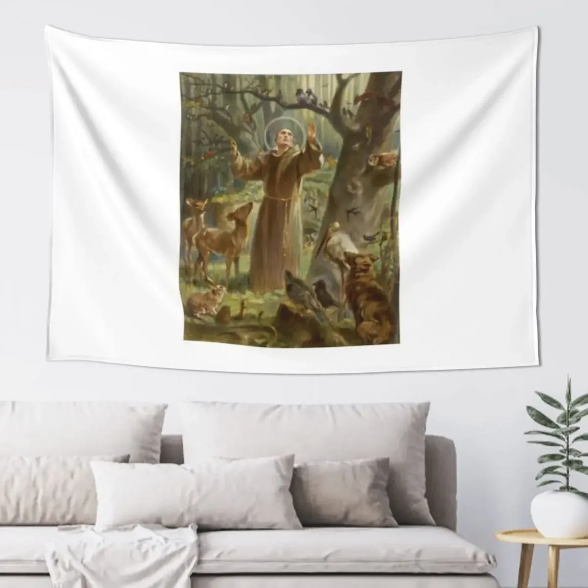 St. Francis of Assisi Preaching to the Animals Tapestry Decoration Wall Room Decor Aesthetic Tapestry