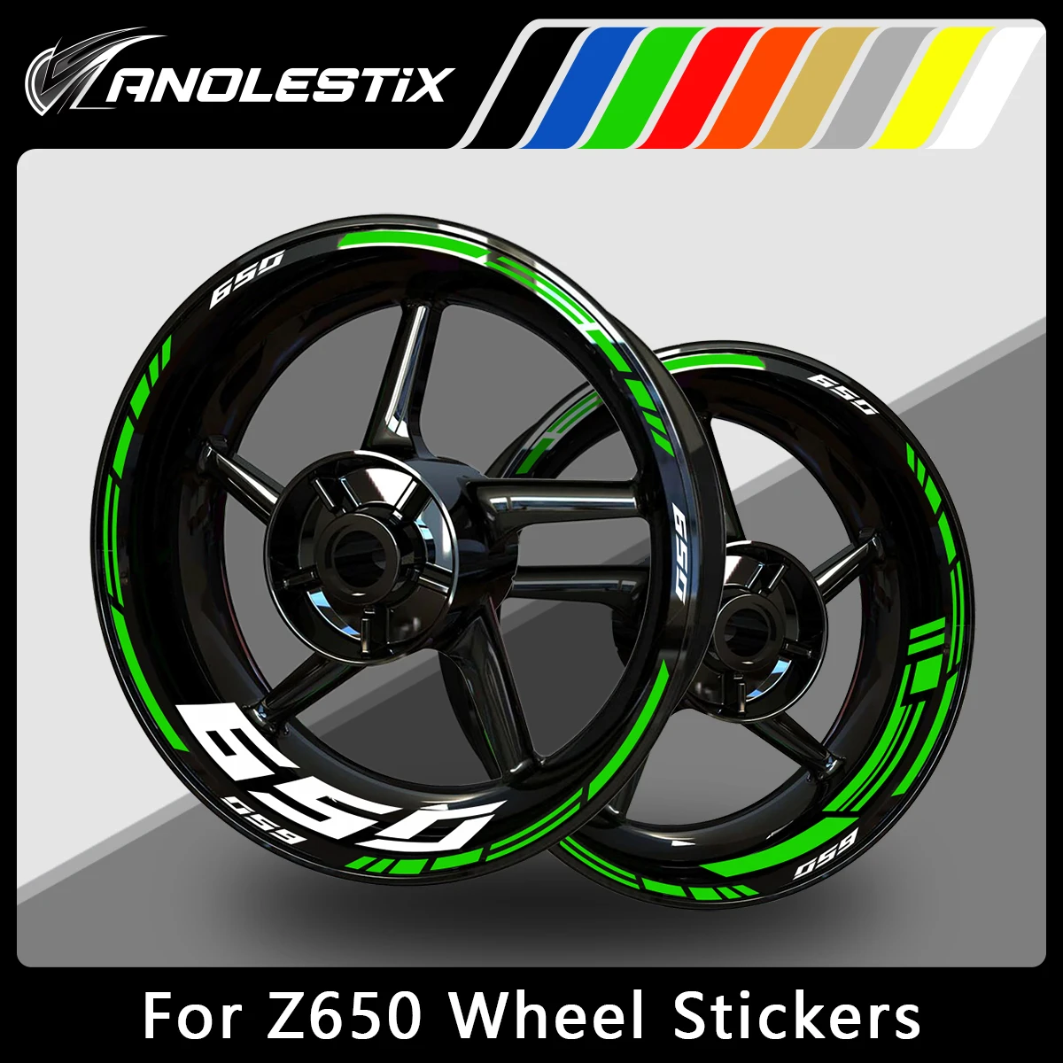 AnoleStix Reflective Motorcycle Wheel Sticker Hub Decal Rim Stripe Tape For Z650