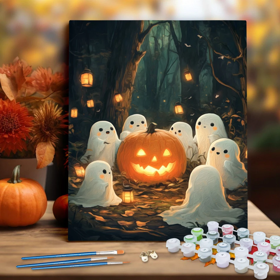 

RUOPOTY Painting By Number Adults Forest Ghost Family Halloween Paint Pictures By Numbers Digital Oil Diy Living Room Decoration