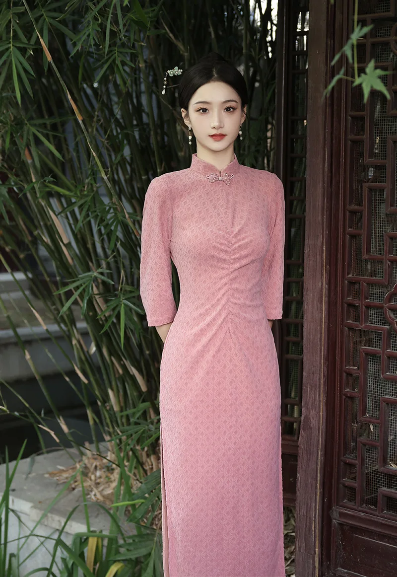 Wedding Engagement Improvement Cheongsam New Chinese French Qipao Women's Traditional Standing Neck Elegant Sexy Slim Fit Dress