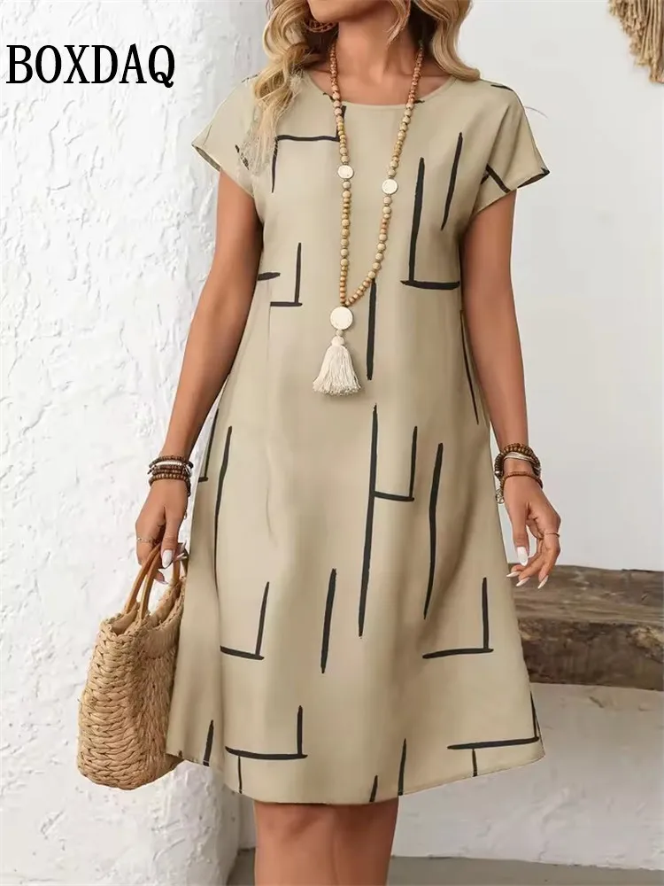 2026 Mode Zomerjurken Dames Casual Abstract Bloemenprint Jurk Casual Korte Mouw Losse A-lijn Jurk Y2k Dameskleding