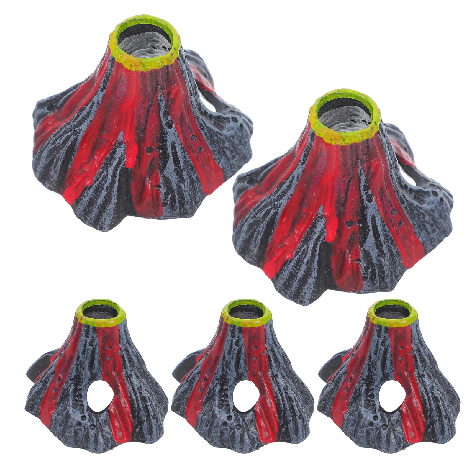 

5Pcs Artificial Volcano Aquarium Decor Realistic Resin Fish Tank Decoration Mini Volcanic Landscape Hideout Tubing Accessory