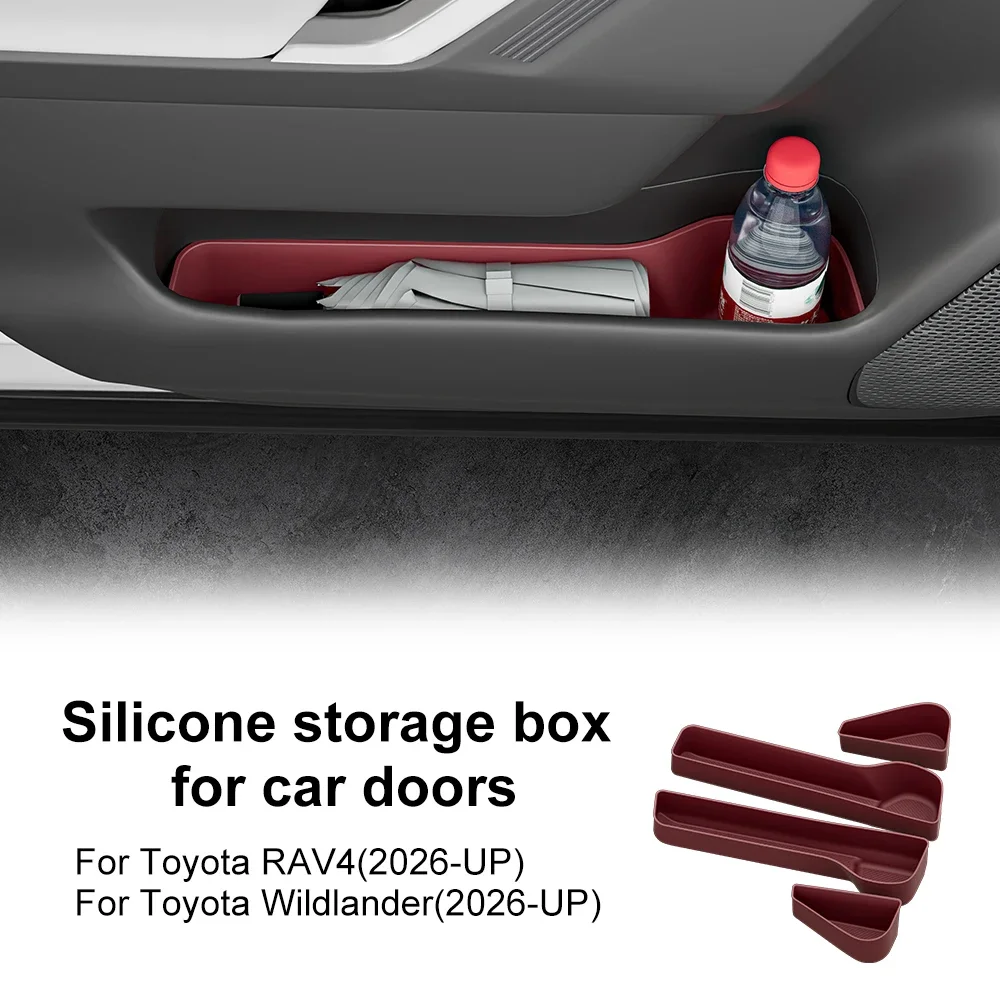 Silicone Car Door Storage Tray For Toyota RAV4 Wildlander 2026-Up Door Pocket Organizer Anti-noise Interior Accessories 4PCS