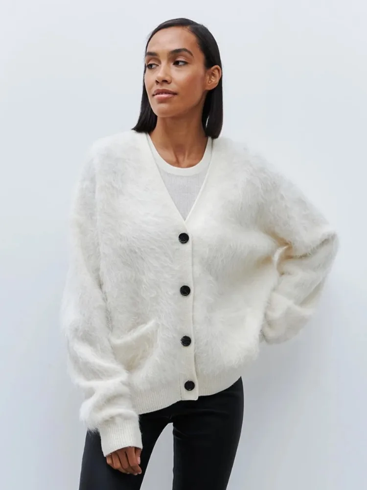 

Leosoxs Women's New Faux Mink Fur Cardigan Loose Fit Oversized Trendy Soft Knit Button Up Autumn Winter Fashion Sweaters