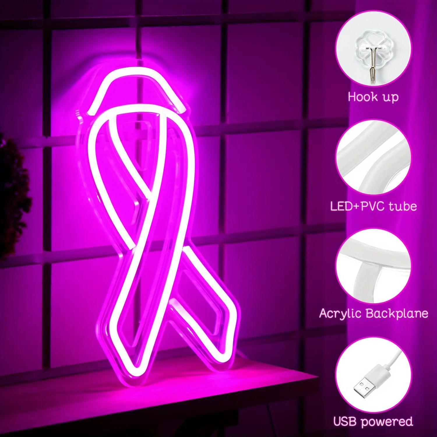Breast Cancer Awareness Decor, Suitable for Bar, Living Room, Party, Home, Bedroom and Office Tabletop Art Decor.
