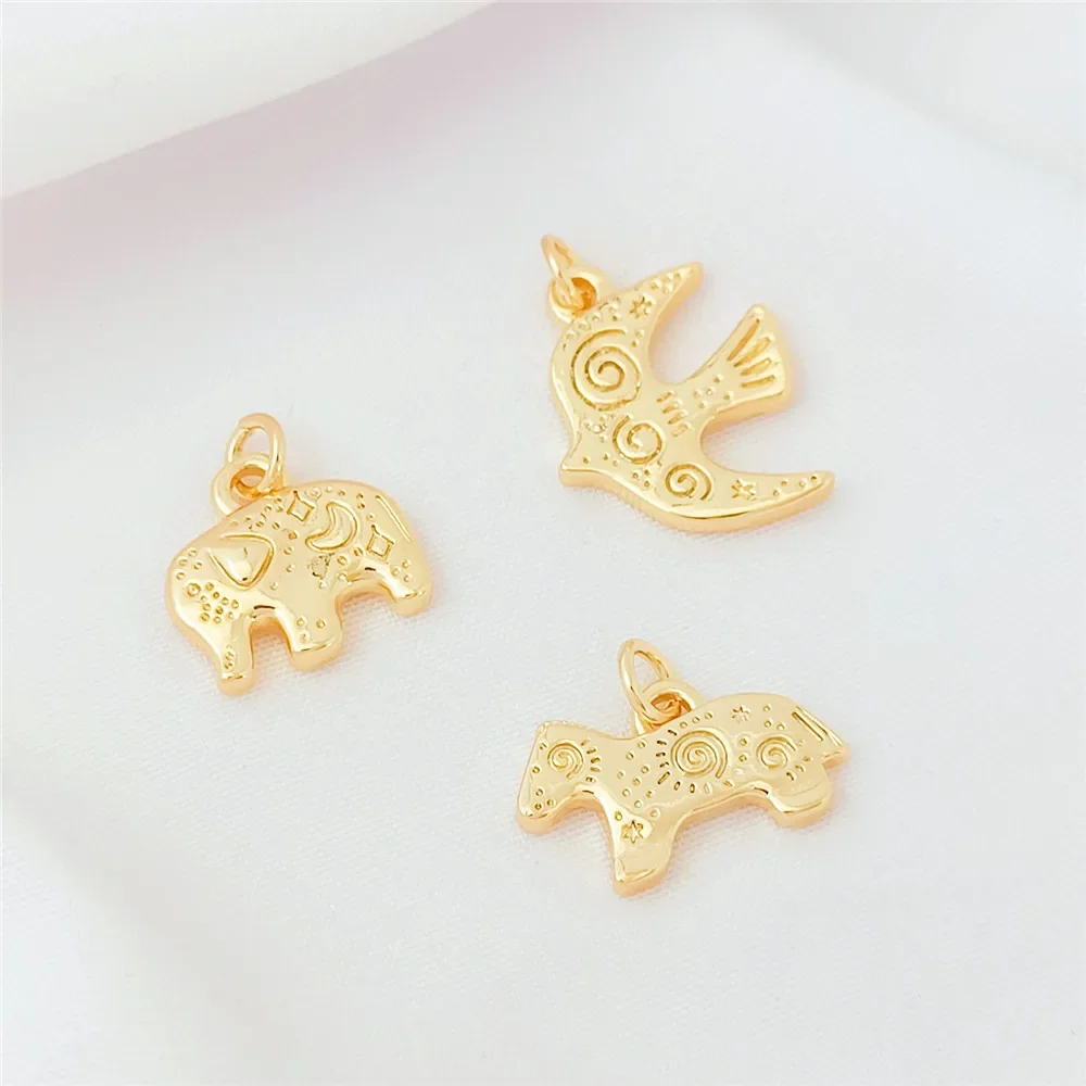 14K Gold-plated Pony, Elephant and Bird Pendant, Handcrafted Diy Bracelet, Necklace and Accessory Materials