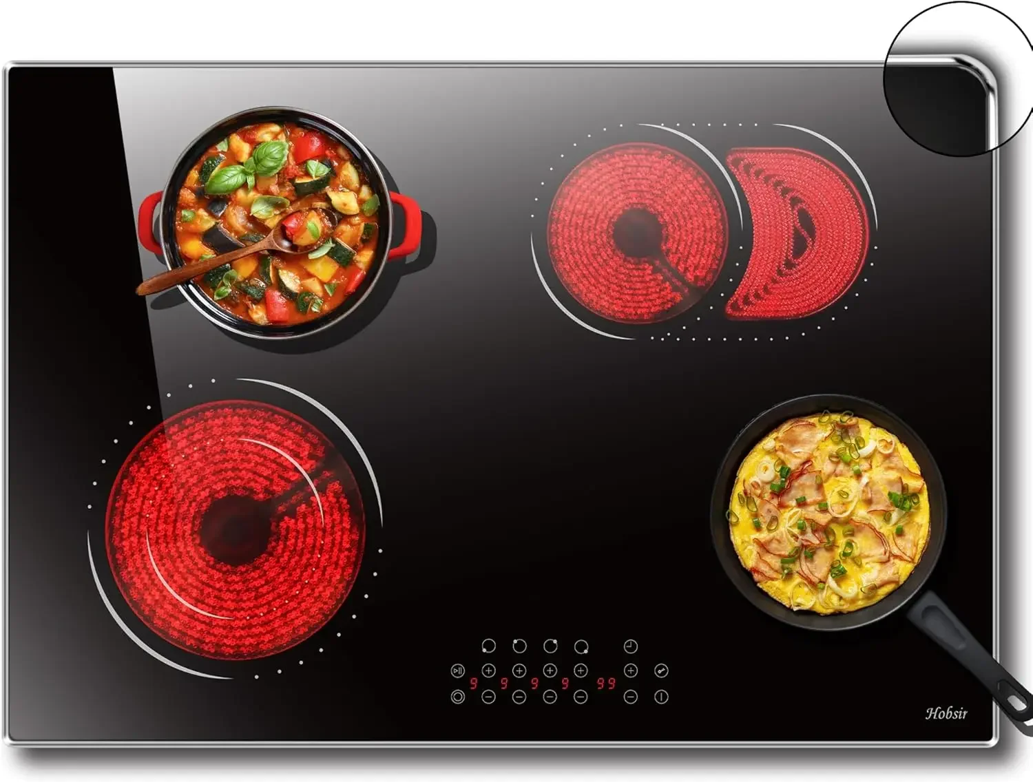 Electric Cooktop, 4 Burner Radiant Electric Stove Top, 6800W Built-in 30 Electric Ceramic Stove with Dual Oval Zone, Glass Prote