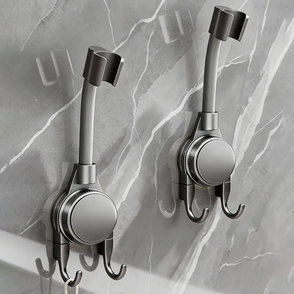 Adjustable Bracket Strong Suction Cup Shower Head Holder Wall Mount Shower Holder with Hook Waterproof Bathroom Accessories 1PC