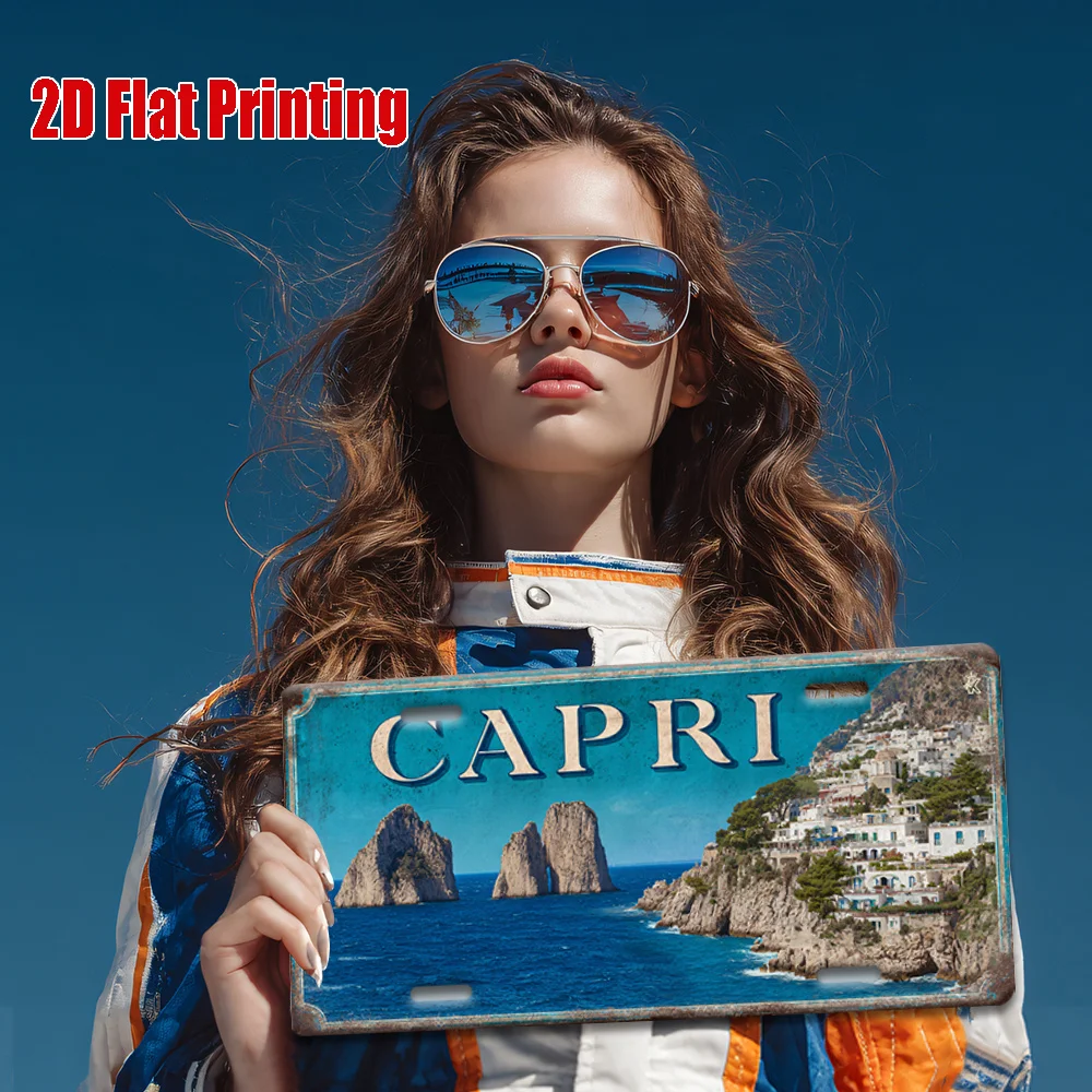 Capri Italy Faraglioni Rocks Coastal Townscape License Plate Style Aluminum Metal Sign Retro Italian Travel Souvenir Wall Art De