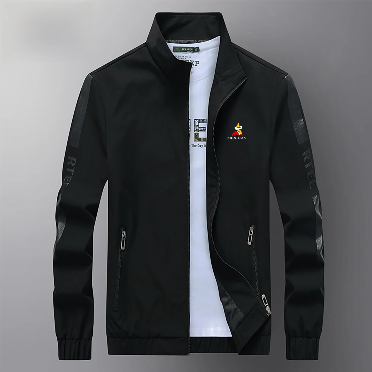 

Busin повседневное весенне-осеннее пальто-туэт для папы, мужское пальто с воротником-стойкой, длинная застежка-молния, подставка из полиэфирного волокна