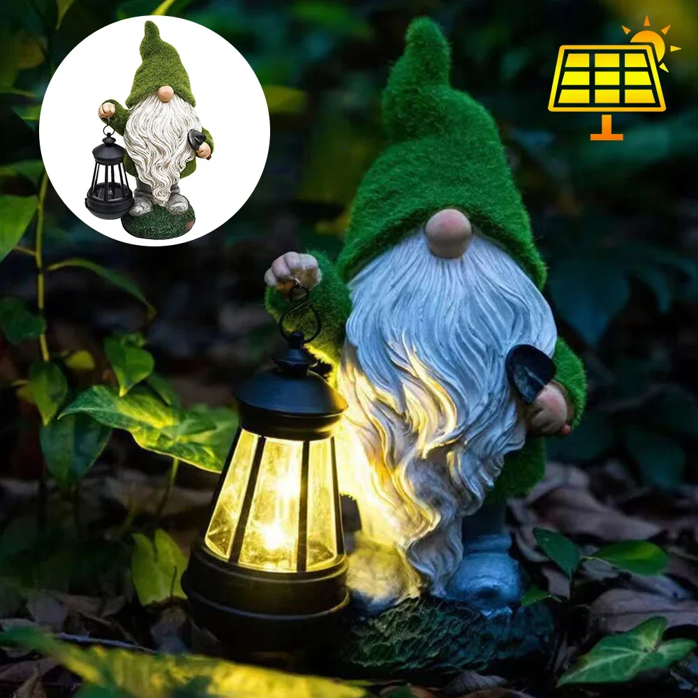 Cross Border Outdoor Solar Light, Elf Resin Craft Decoration, Dwarf Flocking Statue, Decorative Garden Landscape Light