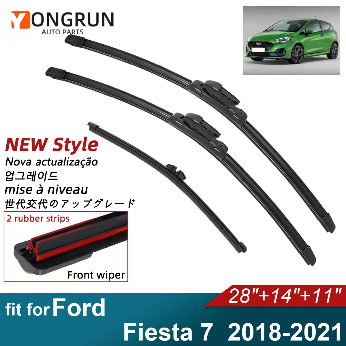 

Двойные резиновые автомобильные дворники для 2018-2021 Ford Fiesta 7, стеклоочистители для переднего и заднего стекла, автомобильные аксессуары